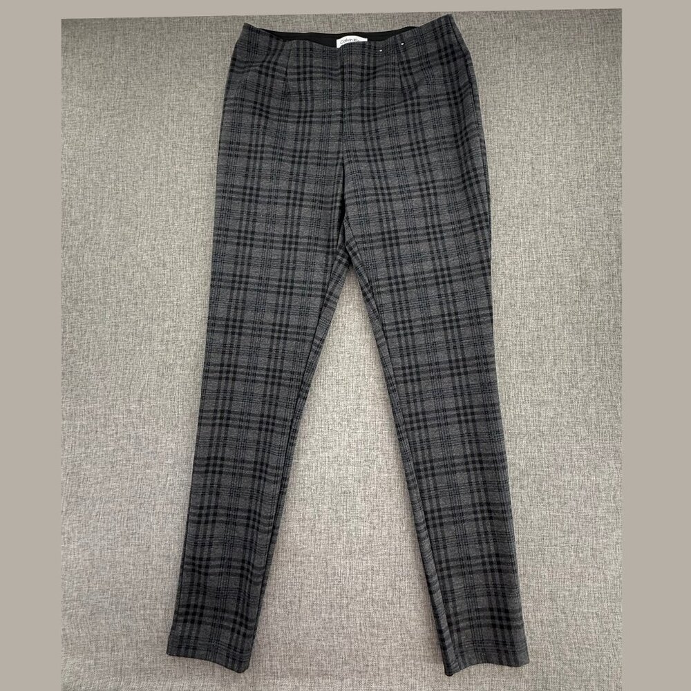 Calvin Klein Plaid Pull on Pants Size 4 Stretch Grey Elastic Band Waist‎ School